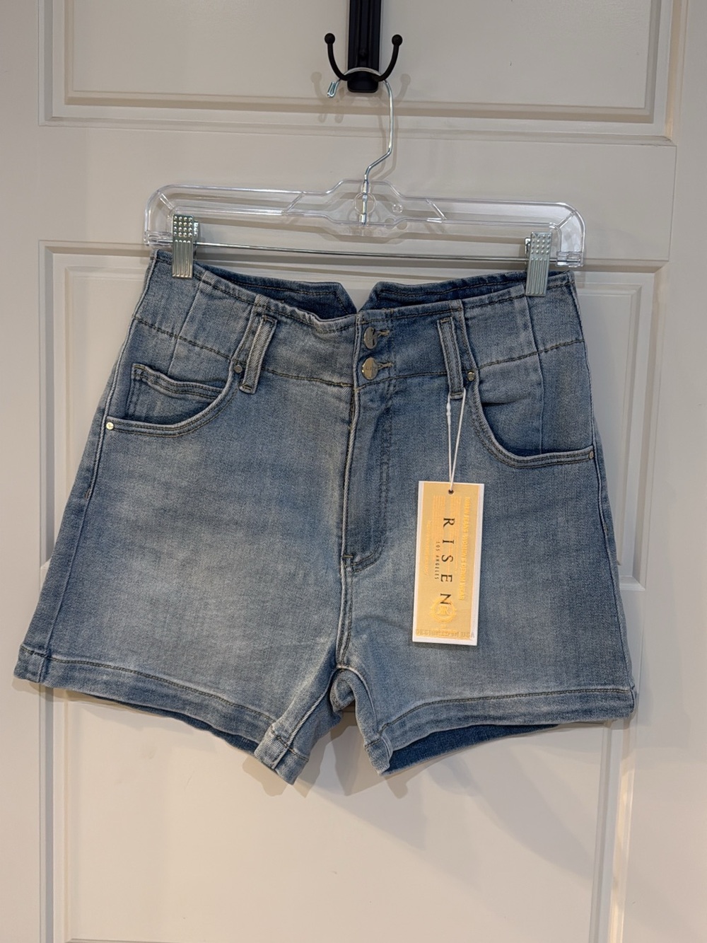 Risen Light Blue High-Rise Denim Shorts